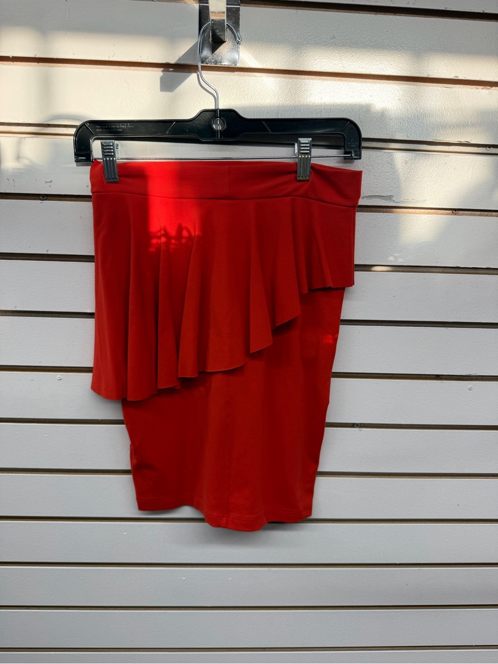 Bebe Red Ruffle Pencil Skirt | Stretch Bodycon Midi Skirt Size Small